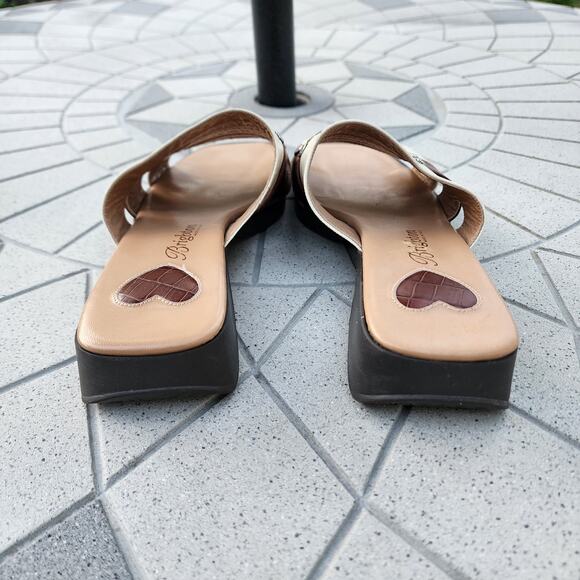 Brighton Billie Brown & Beige Open Toe Slide Leather Sandals 7.5 - Picture 5 of 9